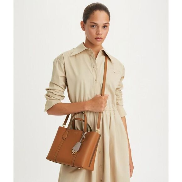 Tory Burch Perry Small Triple Compartment Tote Brown